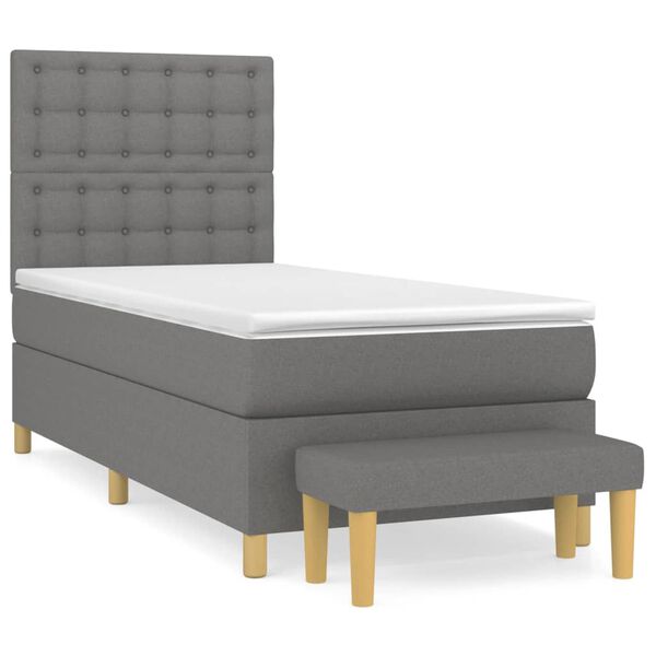 vidaXL Cama box spring con colch&oacute;n tela gris oscuro 90x200 cm