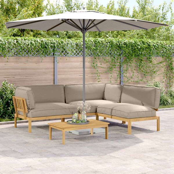 vidaXL Juego de Sof&aacute; con coj&iacute;n 4 pcs Taup&eacute; Madera de Acacia S&oacute;lida