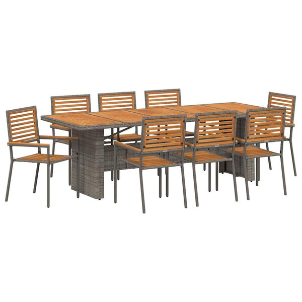 vidaXL Conjunto de Comedor de Jard&iacute;n 9 pcs Gris y marr&oacute;n
