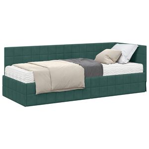 vidaXL Estructura de Cama Esquina con Colch&oacute;n 2 uds. Verde oscuro