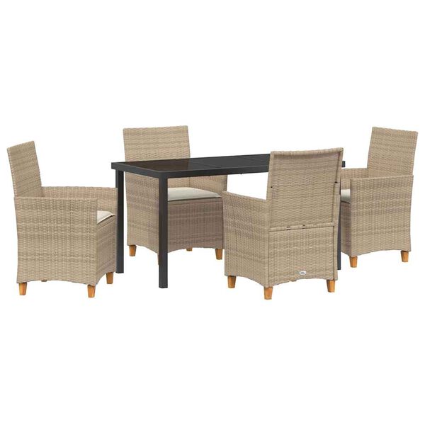 vidaXL Conjunto de Comedor de Jard&iacute;n 5 pcs Beige rat&aacute;n sint&eacute;tico