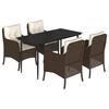 vidaXL Set comedor de jard&iacute;n 5 piezas y cojines rat&aacute;n sint&eacute;tico marr&oacute;n