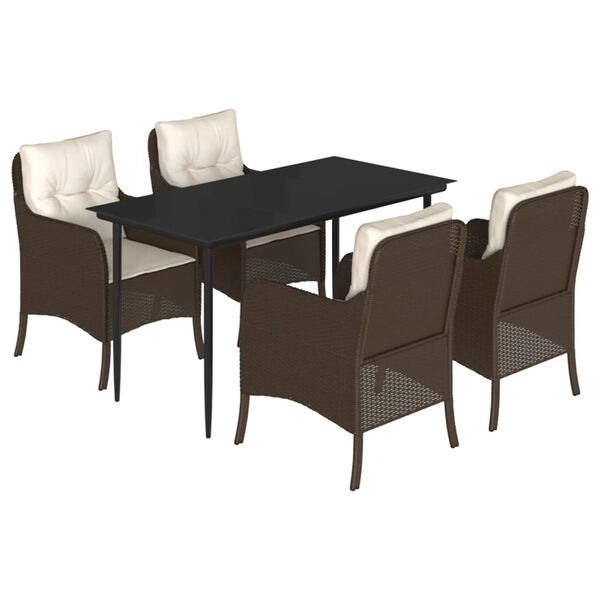 vidaXL Set comedor de jard&iacute;n 5 piezas y cojines rat&aacute;n sint&eacute;tico marr&oacute;n