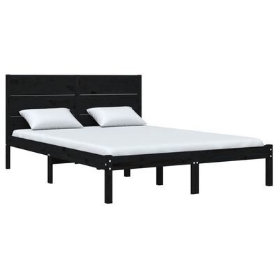 vidaXL Estructura de cama doble madera maciza negra 135x190 cm