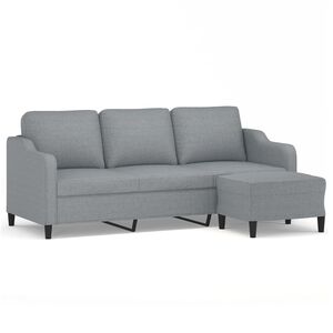 vidaXL Sof&aacute; de 3 plazas con taburete de tela gris claro 180 cm