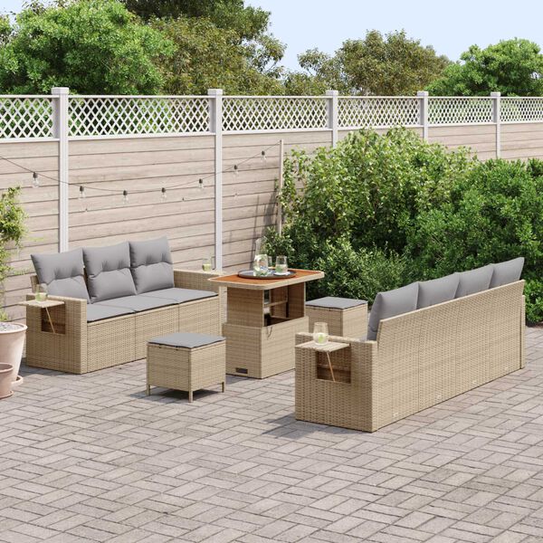vidaXL Conjunto de sof&aacute; de jard&iacute;n con coj&iacute;n 10 pcs beige y gris claro