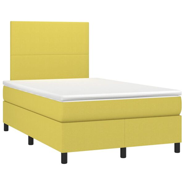 vidaXL Cama box spring con colch&oacute;n y LED tela verde 120x200 cm