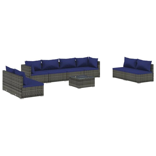 vidaXL Set de muebles de jard&iacute;n 9 pzas y cojines rat&aacute;n sint&eacute;tico gris
