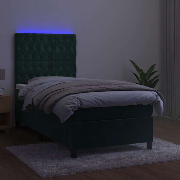 vidaXL Cama box spring colch&oacute;n y LED terciopelo verde oscuro 80x200 cm