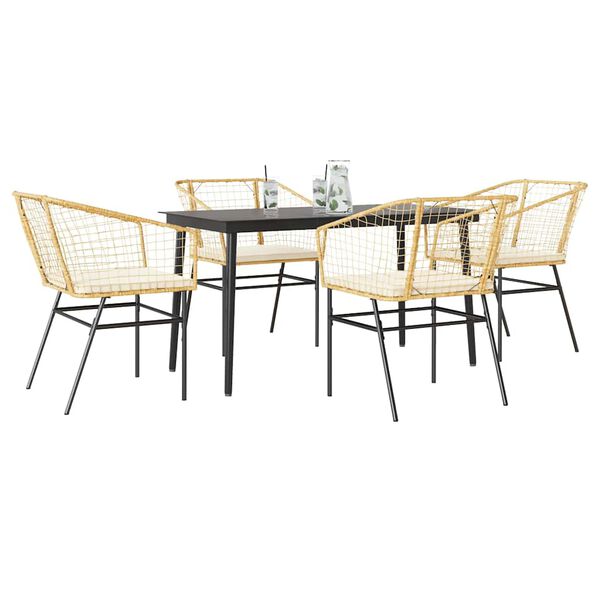 vidaXL Juego de comedor jard&iacute;n 5 piezas cojines rat&aacute;n sint&eacute;tico marr&oacute;n