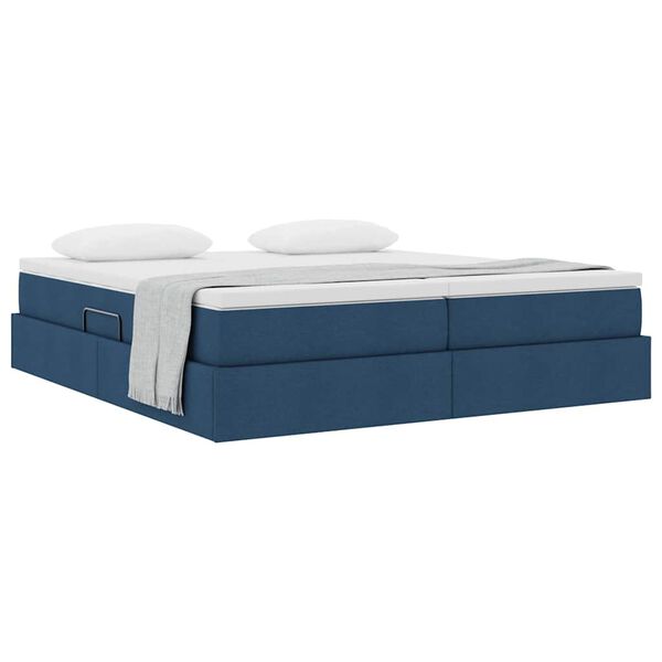vidaXL Cama con almacenamiento y colch&oacute;n Azul 200 x 200 cm Poli&eacute;ster