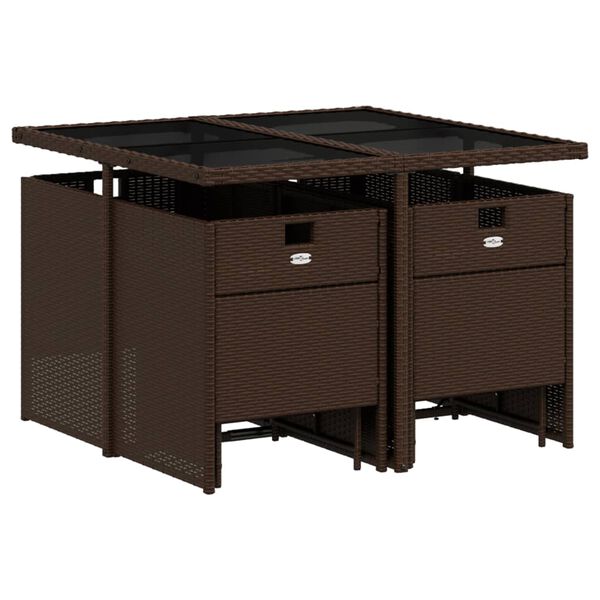 vidaXL Set comedor para jard&iacute;n 9 pzas y cojines rat&aacute;n sint&eacute;tico marr&oacute;n