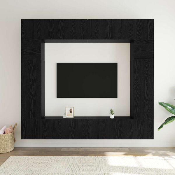 vidaXL Conjunto de mueble de TV 8 pcs Roble Negro Madera de ingenier&iacute;a