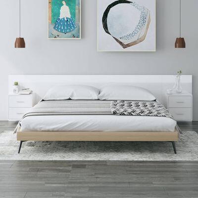 vidaXL Cabecero de cama con mesitas madera contrachapada blanco brillo