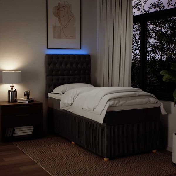 vidaXL Cama box spring con colch&oacute;n tela marr&oacute;n oscuro 90x200 cm