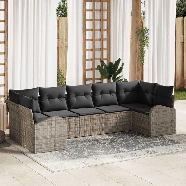 vidaXL Conjunto de sofá de jardín 7 pcs Gris Rattan de Poliéster