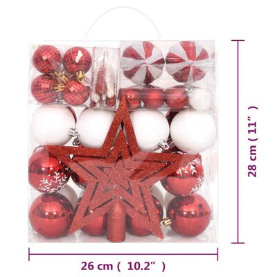 vidaXL Juego de adornos de navidad de 64 piezas rojo y blanco