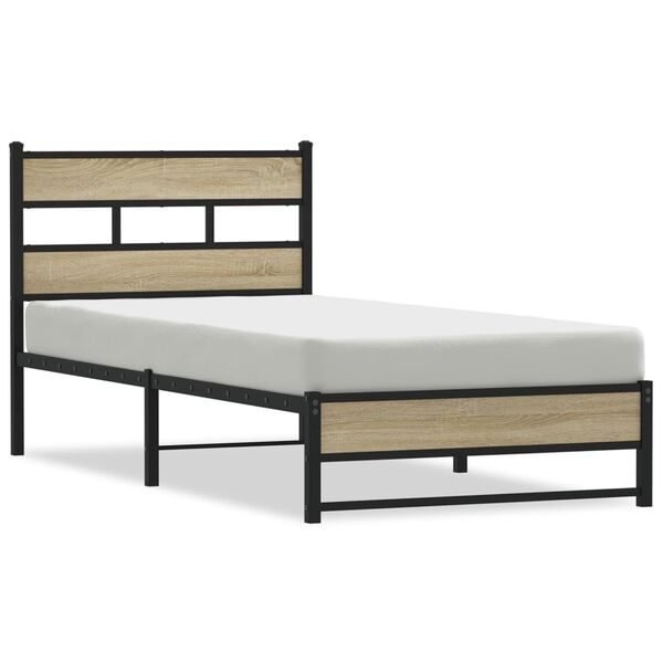 vidaXL Estructura de cama sin colch&oacute;n metal roble Sonoma 90x200 cm