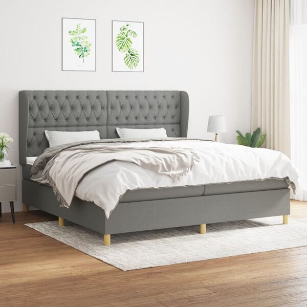 vidaXL Cama box spring con colch&oacute;n tela gris oscuro 200x200 cm
