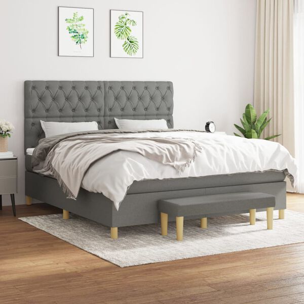vidaXL Cama box spring con colch&oacute;n tela gris oscuro 160x200 cm