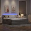 vidaXL Cama con tira de luces LED con cabecera Taup&eacute; 200 x 200 cm tela