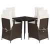 vidaXL Set comedor de jard&iacute;n 5 piezas y cojines rat&aacute;n sint&eacute;tico marr&oacute;n