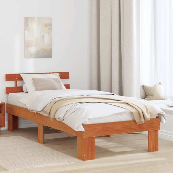 vidaXL Estructura de cama con cabecera Marr&oacute;n cera 100 x 200 cm