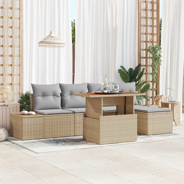 vidaXL Conjunto de Comedor de Jard&iacute;n con coj&iacute;n 6 pcs Beige y gris