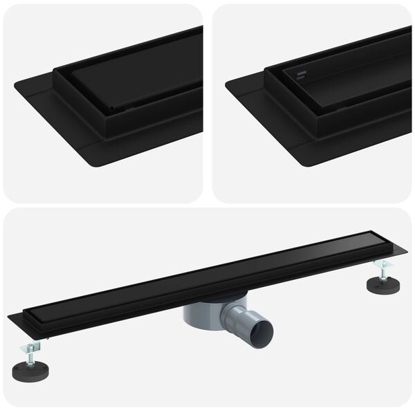 vidaXL Desag&uuml;e de ducha 2 en 1 con sif&oacute;n de 360&deg; Negro 70 cm