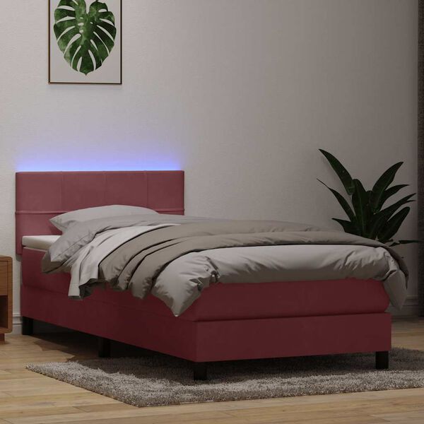 vidaXL Cama box spring con colch&oacute;n y LED terciopelo rosa 90x220 cm