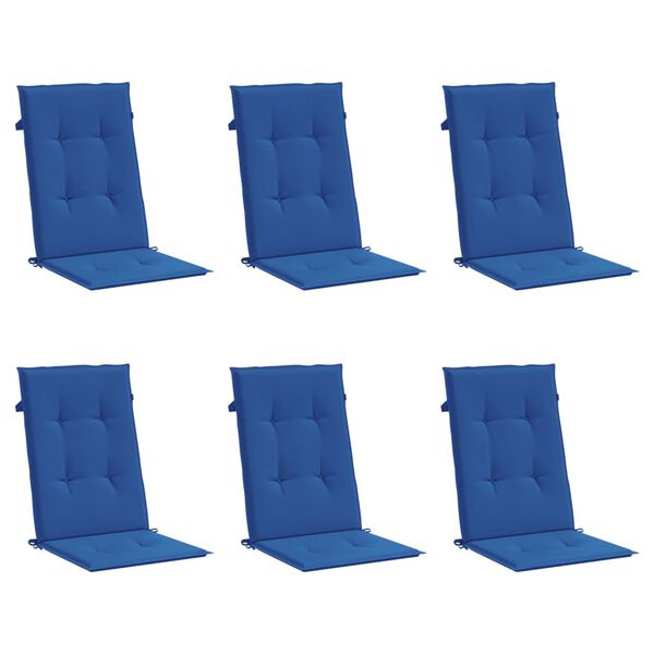 vidaXL Coj&iacute;n silla de jard&iacute;n respaldo alto 6 uds tela azul 120x50x3 cm
