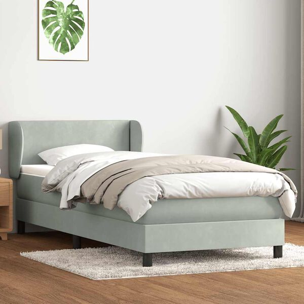 vidaXL Cama box spring con colch&oacute;n terciopelo gris claro 90x220 cm