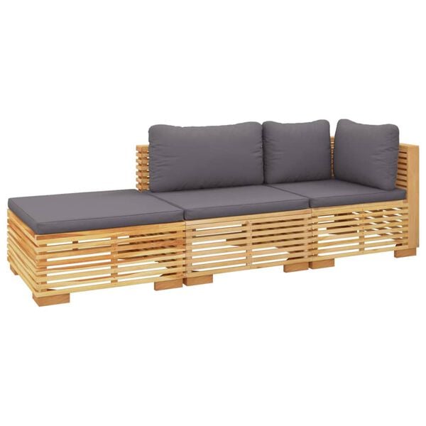 vidaXL Juego muebles de jard&iacute;n 3 piezas y cojines madera maciza teca