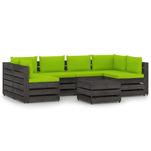 vidaXL Muebles de jard&iacute;n 7 piezas con cojines madera impregnada gris