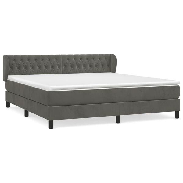 vidaXL Cama box spring con colch&oacute;n terciopelo gris oscuro 180x200 cm