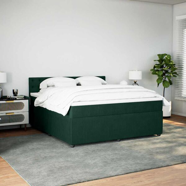 vidaXL Cama box spring con colch&oacute;n terciopelo verde oscuro 180x200 cm