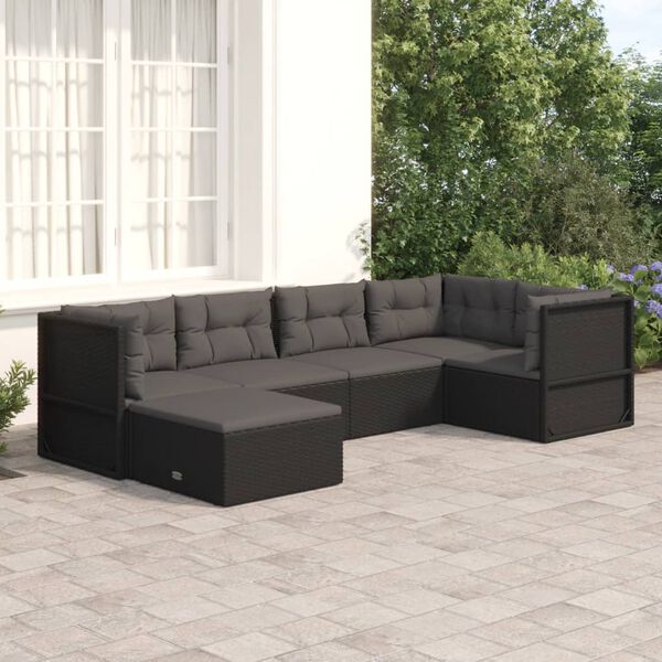 vidaXL Set muebles de jard&iacute;n 6 piezas y cojines rat&aacute;n sint&eacute;tico negro