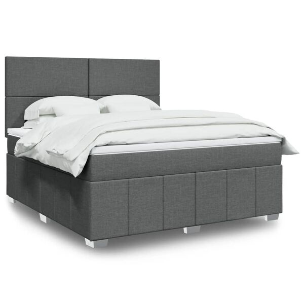 vidaXL Cama box spring con colch&oacute;n tela gris oscuro 180x200 cm