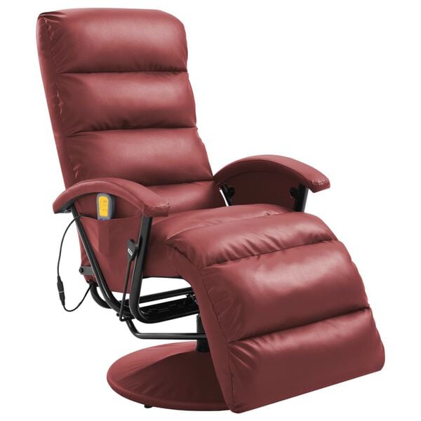 vidaXL Sillón de masaje reclinable de TV cuero sintético rojo tinto