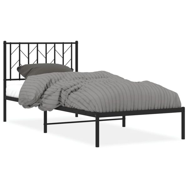 vidaXL Estructura cama sin colch&oacute;n con cabecero metal negro 90x200 cm