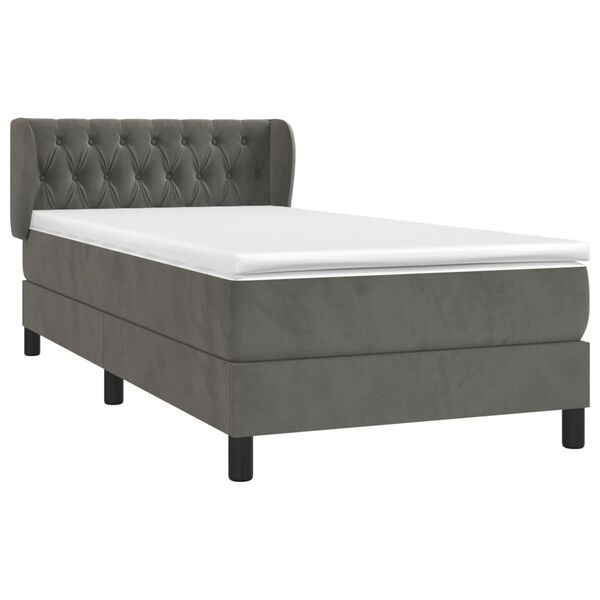 vidaXL Cama box spring con colch&oacute;n terciopelo gris oscuro 90x200 cm