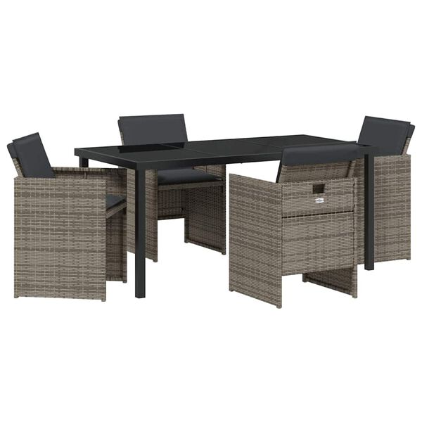 vidaXL Conjunto de Comedor de Jard&iacute;n 5 pcs Gris rat&aacute;n sint&eacute;tico