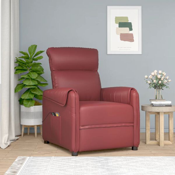 vidaXL Sill&oacute;n de masaje elevable cuero sint&eacute;tico rojo tinto