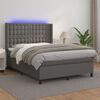vidaXL Cama box spring colch&oacute;n y LED cuero sint&eacute;tico gris 140x190 cm