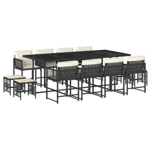 vidaXL Set comedor de jard&iacute;n con cojines 13 pzas rat&aacute;n sint&eacute;tico negro