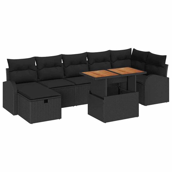 vidaXL Conjunto de sof&aacute; de jard&iacute;n 8 pcs Negro rat&aacute;n sint&eacute;tico