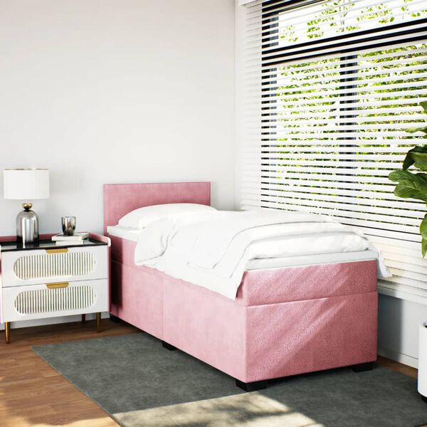 vidaXL Cama box spring con colch&oacute;n terciopelo rosa 90x190 cm