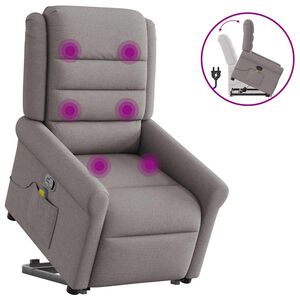 vidaXL Sill&oacute;n reclinable de masaje elevable tela gris taup&eacute;