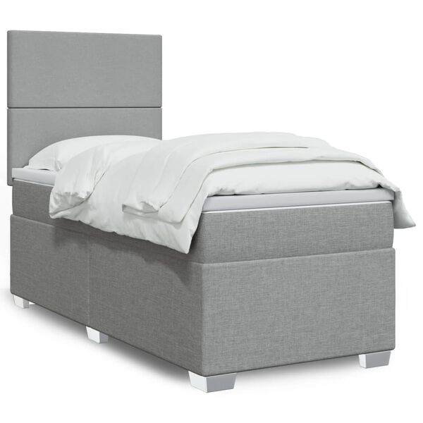 vidaXL Cama box spring con colch&oacute;n tela gris claro 100x200 cm