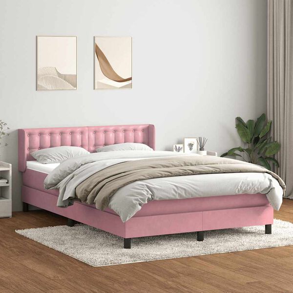 vidaXL Cama box spring con colch&oacute;n terciopelo rosa 140x220 cm